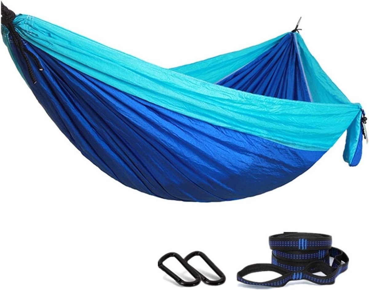 Dubbele Campinghangmat - Reishangmat Parachute - Ontspannen Buiten - Inclusief Boomriemen - 300 x 200 cm - Lichtblauw Blauw