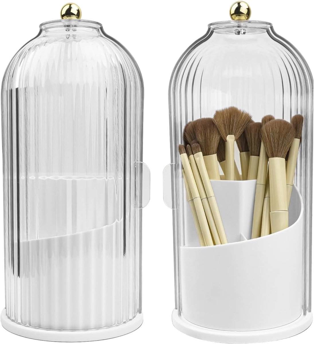 360°Rotating Makeup Brush Holder Storage with Clear Dustproof Lid, Sliding Opening Cosmetic Makeup Organizer, Makeup - ShopVlot