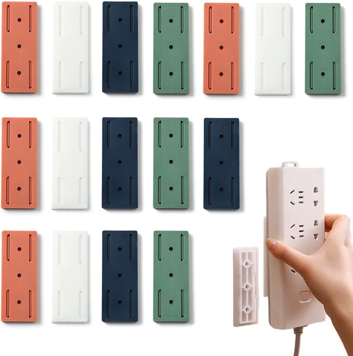 Desktop socket fixer - pack van 16 zelfklevende houders - wandmontage - eenvoudig te installeren zonder boren - ShopVlot