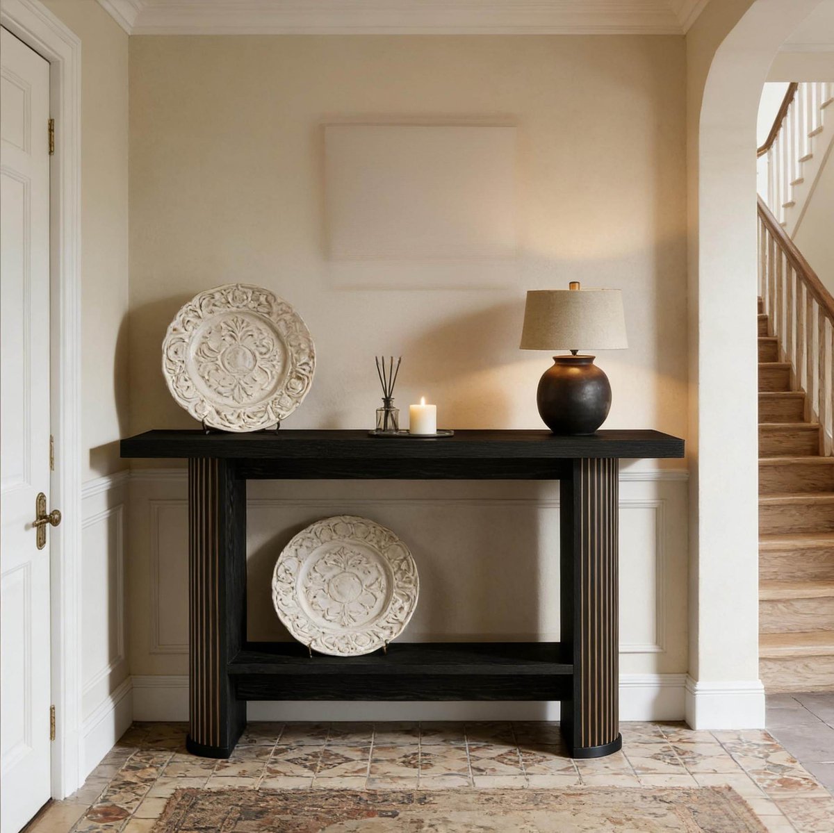 REDOM - Sidetable - Smal ruimtebesparend ontwerp - Open opbergplank - Moderne stijl - Hal en woonkamer - Hout - Zwart - 140 x 30 x 80 cm