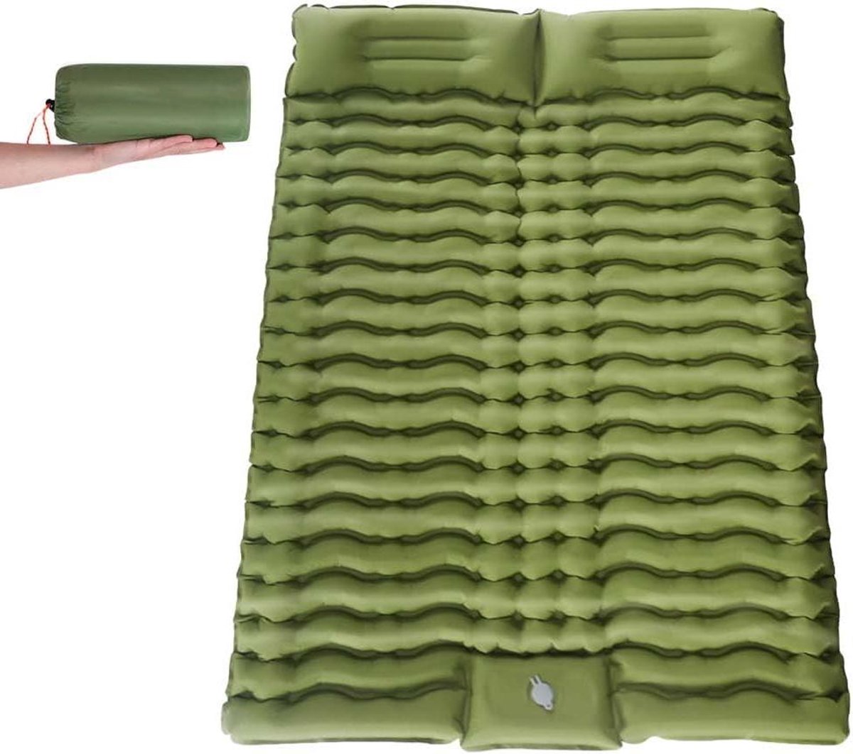 Kampeermat Dubbel - Luchtbed Camping - Comfortabel Slapen - Ingebouwde Voetpomp - 200x140 cm - Groen