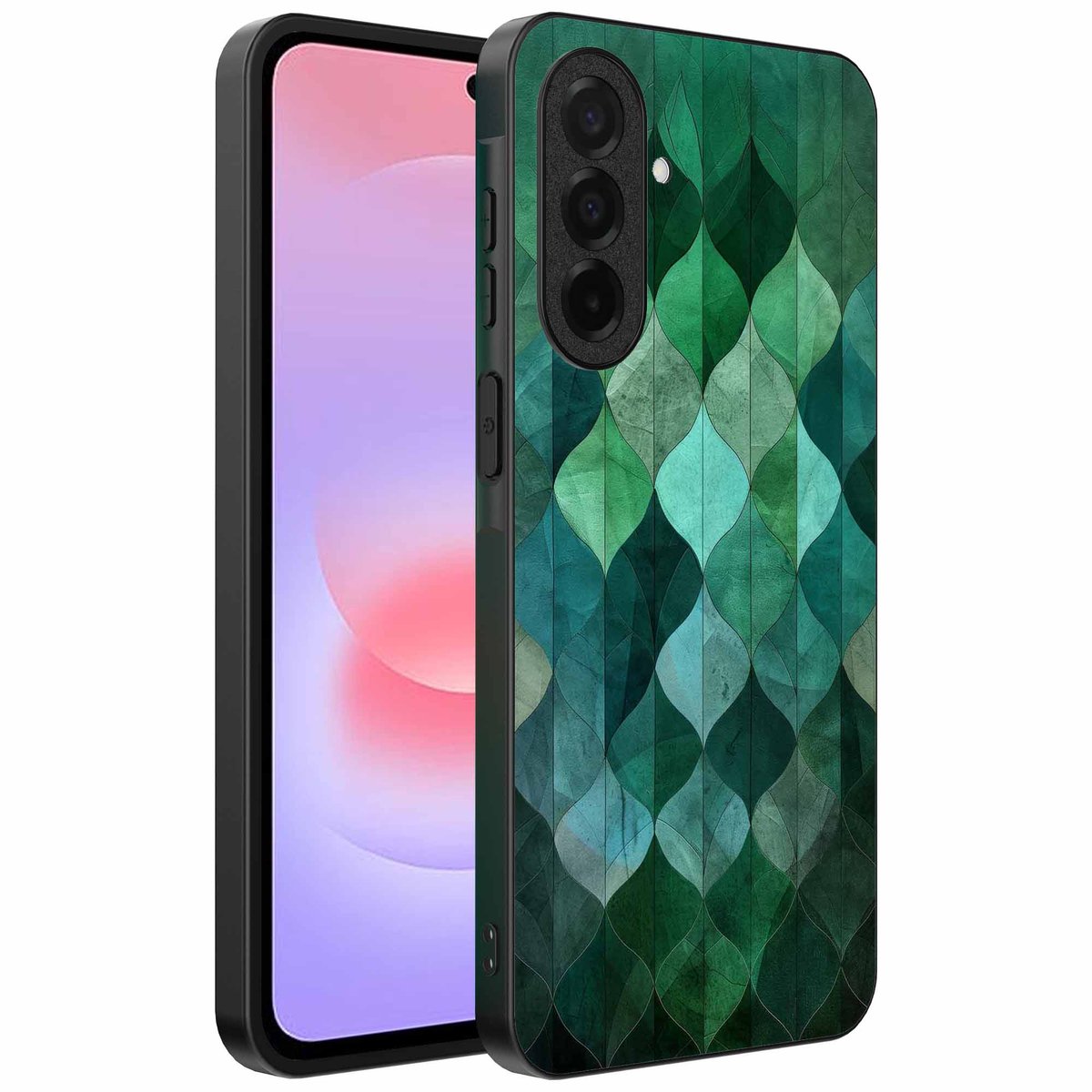 Geschikt voor Samsung Galaxy A37 Telefoonhoesje met Groene Bladeren Opdruk - TPU Backcover Case Green Leafs Design - Groen - Smartphonica geschikt voor Samsung Galaxy A37