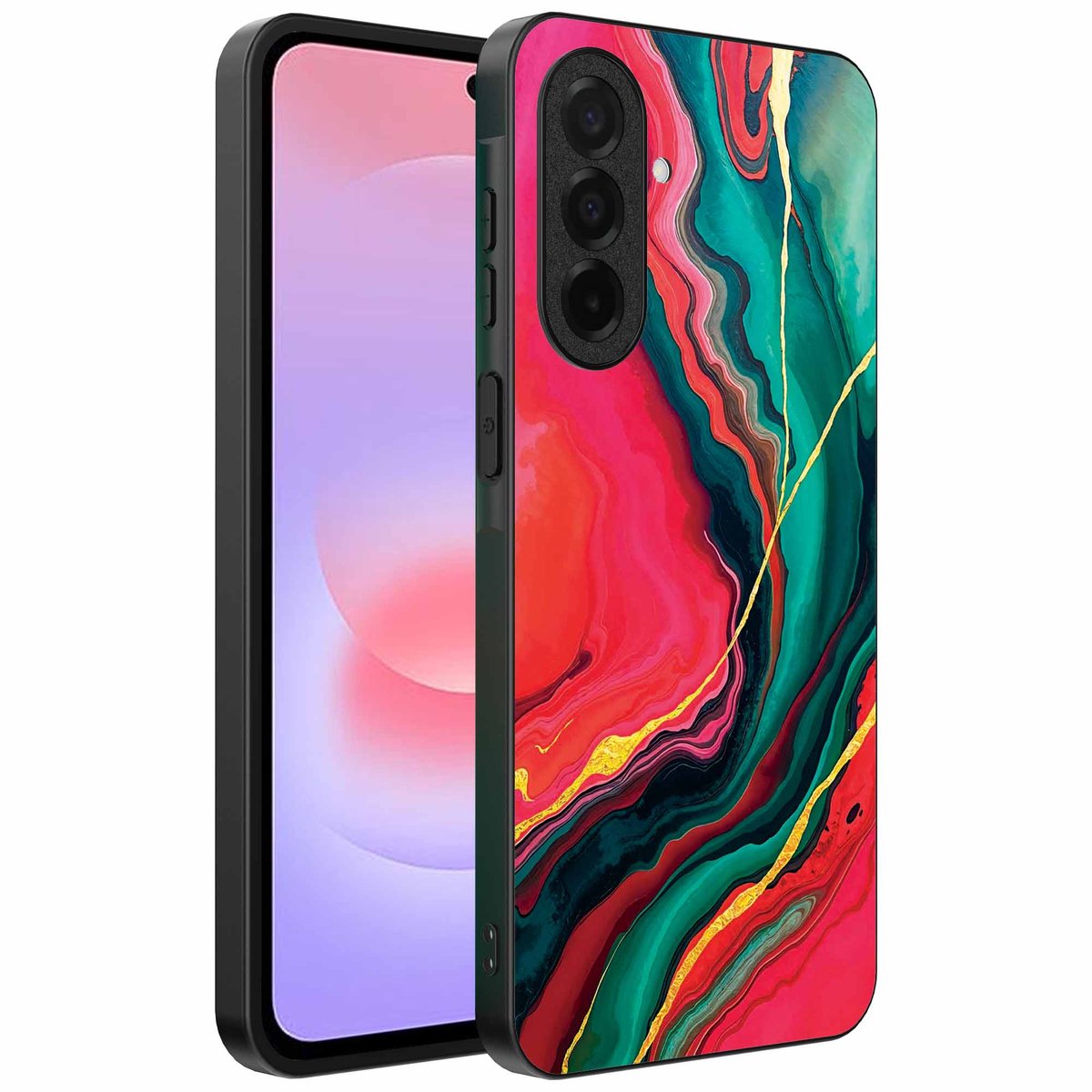 Geschikt voor Samsung Galaxy A37 Telefoonhoesje met Rood Groen Marmer Opdruk - TPU Backcover Case Red Green Marble Design - Smartphonica geschikt voor Samsung Galaxy A37