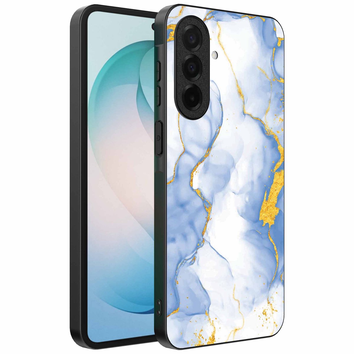 Geschikt voor Samsung Galaxy S26 Plus Telefoonhoesje met Lichtblauw Goud Marmer Opdruk - TPU Backcover Case Lightblue Gold Marble Design - Smartphonica geschikt voor Samsung Galaxy S26 Plus