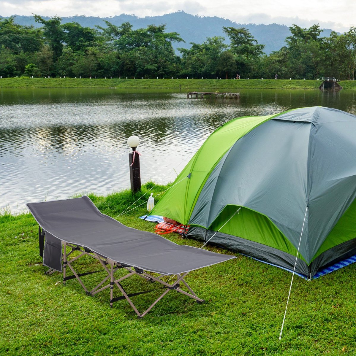 COVREO Campingbed 190 x 68 x 52 cm, donkergrijs, staal met transporttas