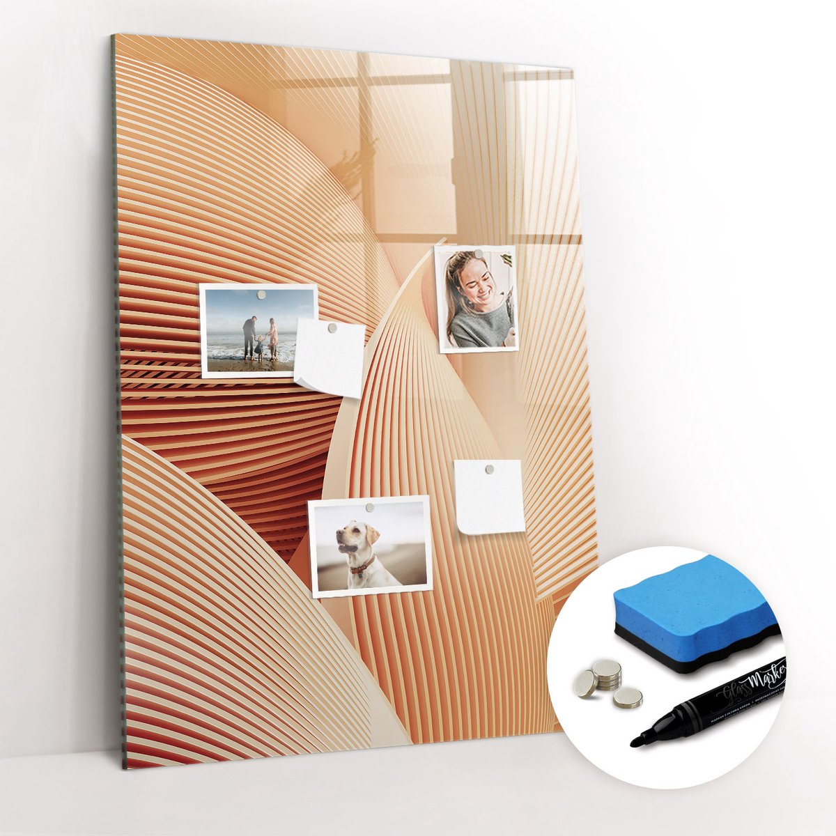 Tulup Whitebord - Abstract golvenpatroon - 70 x 100 cm - Oranje Decoratieve magneetborden met print - Gratis 5 Sterke Magneten + Whiteboard Marker & Wisser - Wanddecoratie Kantoor - Magneetbord Keuken - Productiviteit Tools
