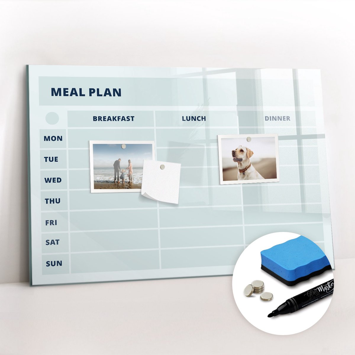 Tulup Whitebord - Pastel menu - 60 x 40 cm - Blauw Memobord Keuken - Gratis 5 Sterke Magneten + Whiteboard Marker & Wisser - Decoratief Magnetisch Bord - Memobord Keuken - Inspiratiebord Kantoor