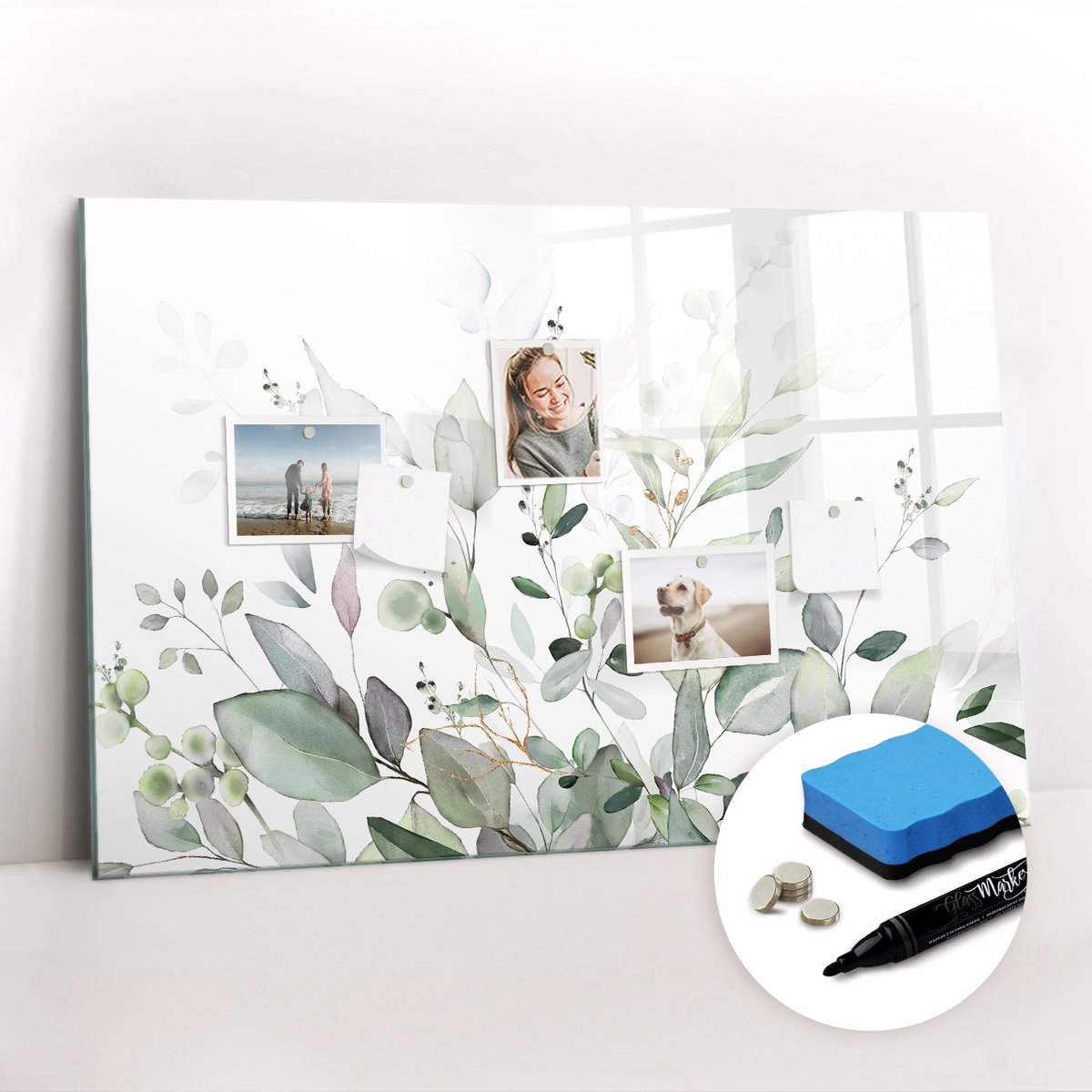 Tulup Whitebord - Groene plantenbladeren - 90 x 60 cm - Groente Magnetisch Wandbord - Gratis 5 Sterke Magneten + Whiteboard Marker & Wisser - Interieur Accessoires Kantoor - Magnetic Board - Ideeënbord Thuiswerkplek