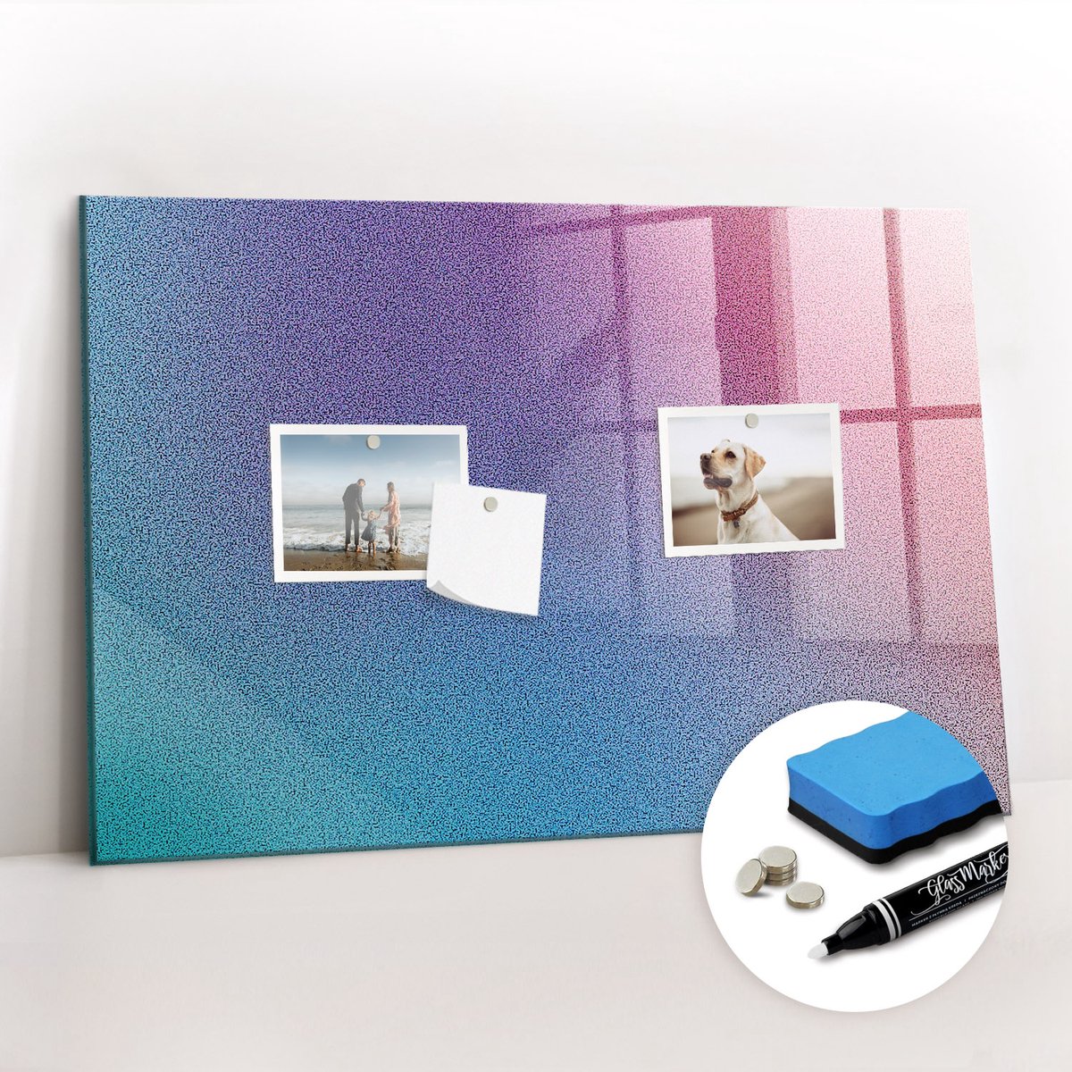 Tulup Whitebord - Gradiëntpatroon - 60 x 40 cm - Veelkleurig Memobord Magnetisch - Gratis 5 Sterke Magneten + Whiteboard Marker & Wisser - Interieur Accessoires Kantoor - Memobord Keuken - Productiviteit Tools