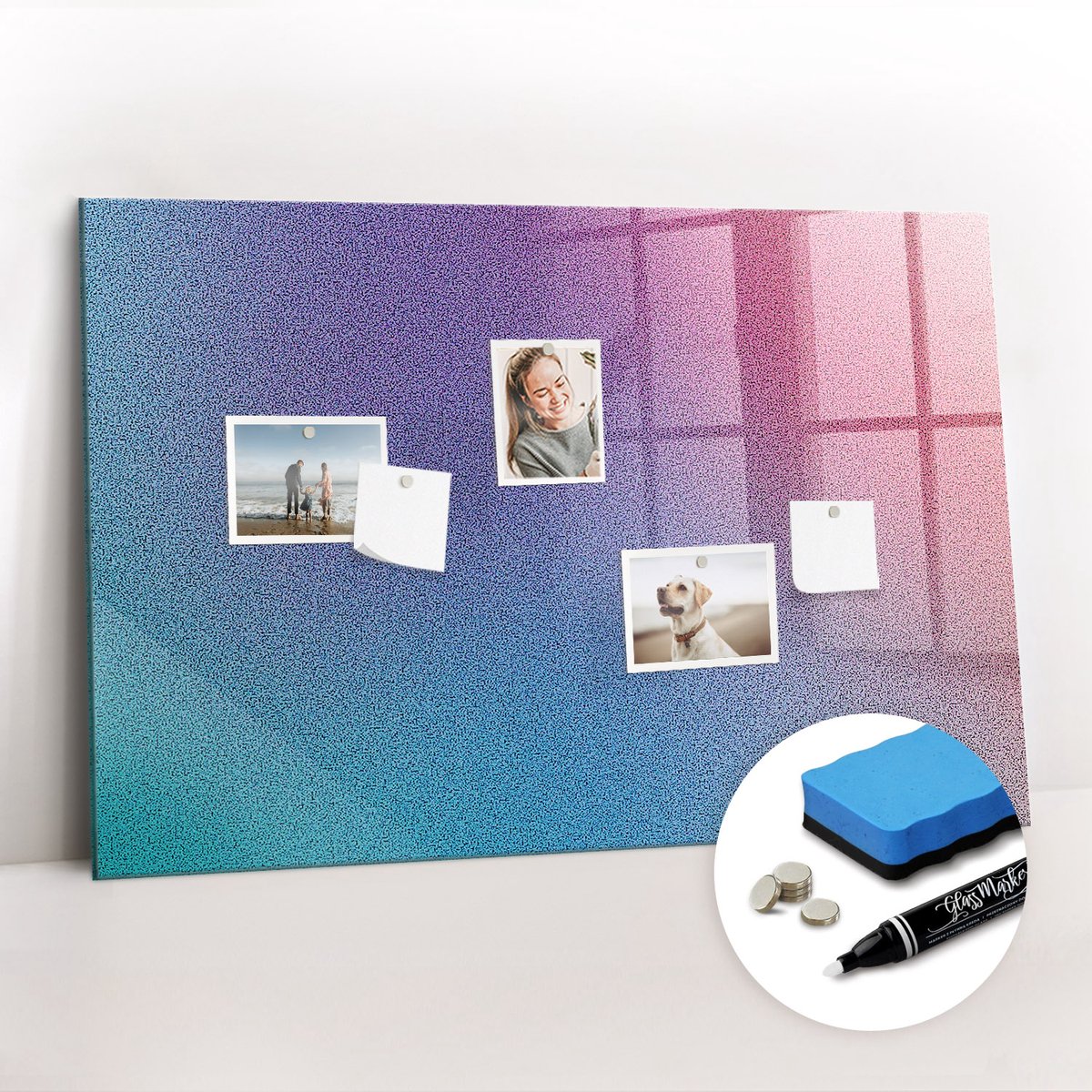 Tulup Whitebord - Gradiëntpatroon - 90 x 60 cm - Veelkleurig Magnetic Board - Gratis 5 Sterke Magneten + Whiteboard Marker & Wisser - Moderne Wanddecoratie - Magnetic Board - Organiseer Je Bureau