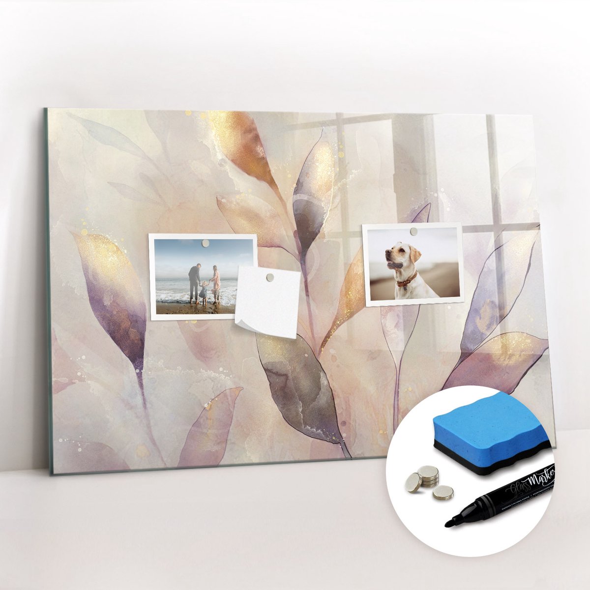 Tulup Whitebord - Aquarelplanten - 60 x 40 cm - Veelkleurig Magnetisch Bord - Gratis 5 Sterke Magneten + Whiteboard Marker & Wisser - Wanddecoratie Kantoor - Magnetisch Bord - Inspiratiebord Kantoor