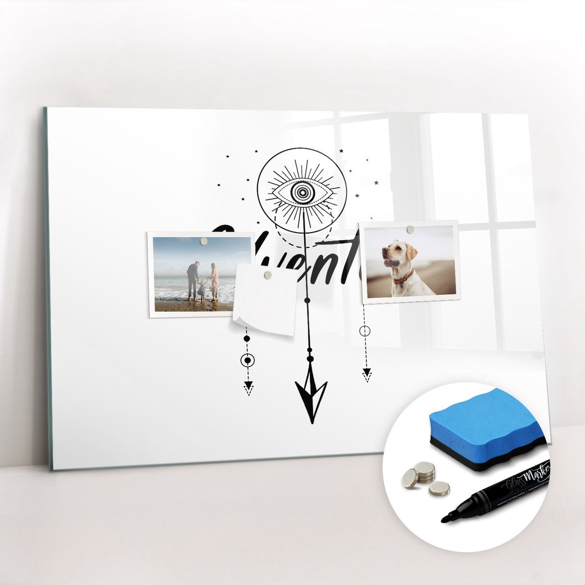 Tulup Whitebord - Avontuurlijke reizen - 60 x 40 cm - Wit Magneetborden voor vakantiemagneten - Gratis 5 Sterke Magneten + Whiteboard Marker & Wisser - Interieur Accessoires Kantoor - Magnetisch Bord - Ideeënbord Thuiswerkplek
