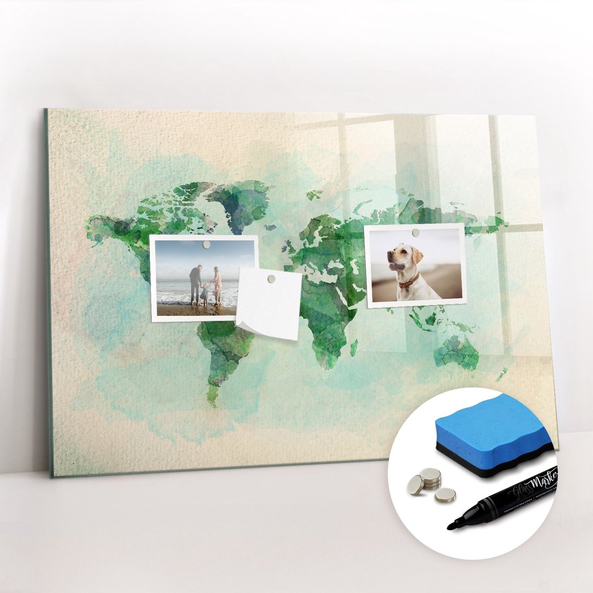 Tulup Whitebord - Een delicate wereldkaart - 60 x 40 cm - Groente Magnetisch Bord - Gratis 5 Sterke Magneten + Whiteboard Marker & Wisser - Industrieel Wandbord - Magneetbord Rechthoekig - Planning Muur