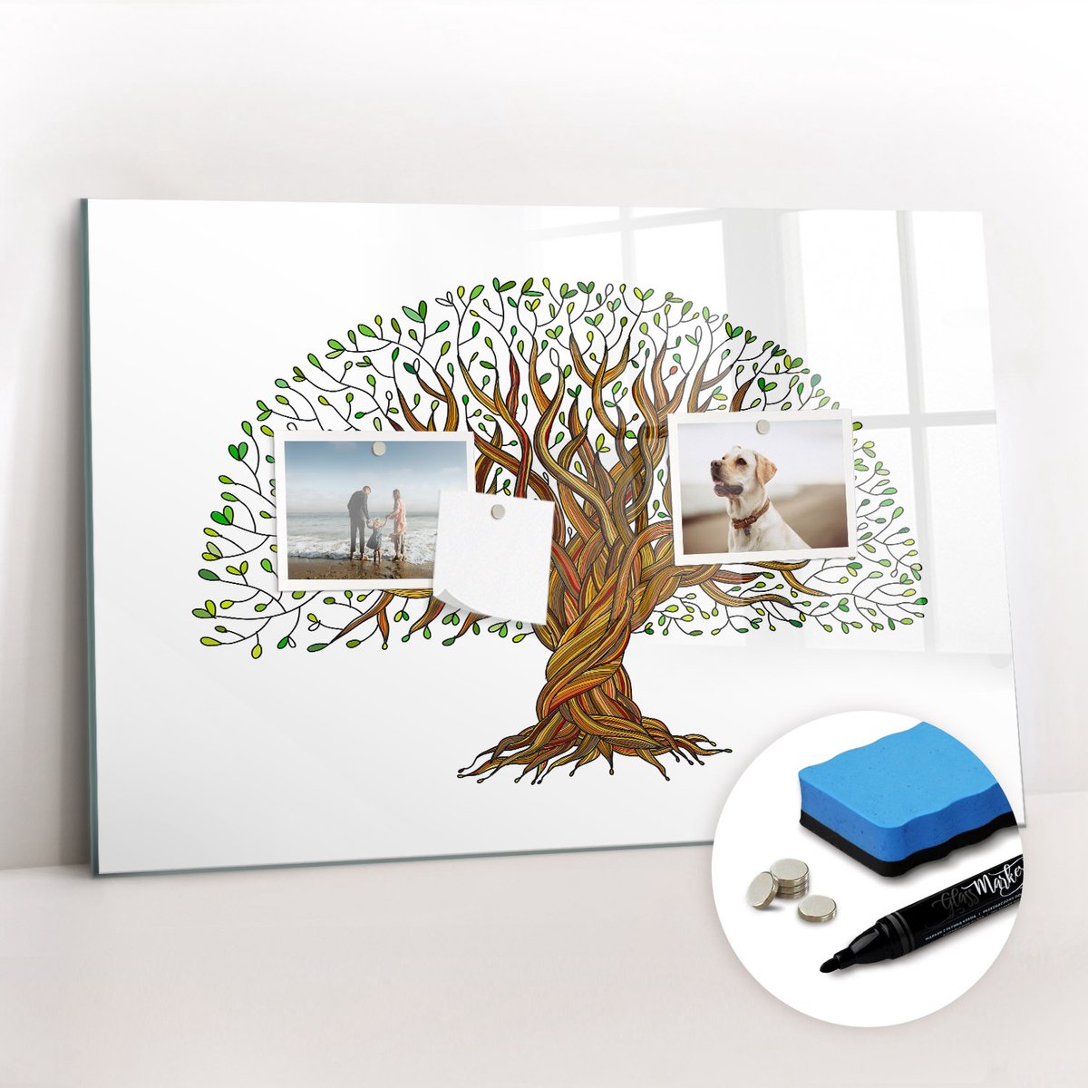 Tulup Whitebord - Boomwortels - 60 x 40 cm - Bruin Magneetbord Muur - Gratis 5 Sterke Magneten + Whiteboard Marker & Wisser - Decoratief Magnetisch Bord - Magnetisch Memobord - Inspiratiebord Kantoor