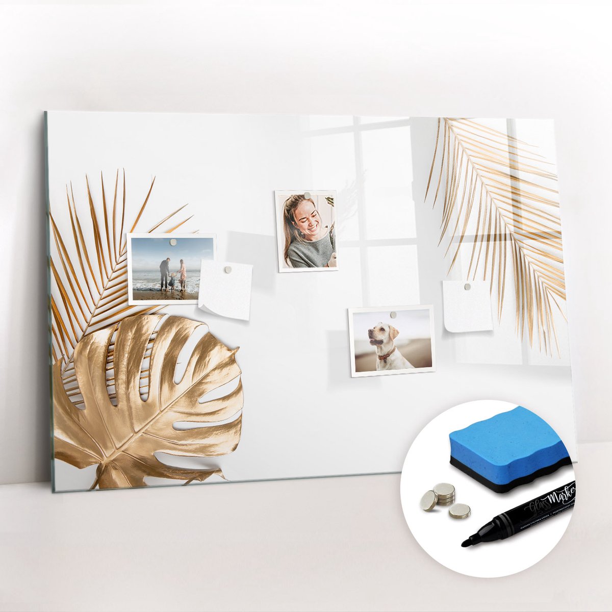 Tulup Whitebord - Tropische bananenbladeren - 90 x 60 cm - Geel Magnetisch Wandbord - Gratis 5 Sterke Magneten + Whiteboard Marker & Wisser - Design Memobord - Memo Bord - Ideeënbord Thuiswerkplek
