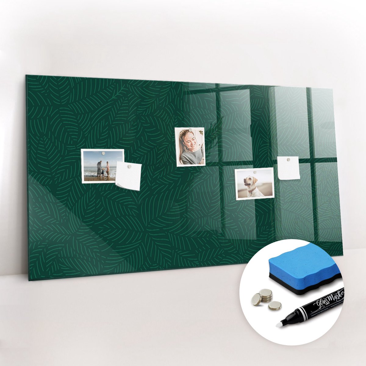 Tulup Whitebord - Bladpatroon - 120 x 60 cm - Groente Memobord Keuken - Gratis 5 Sterke Magneten + Whiteboard Marker & Wisser - Interieur Accessoires Kantoor - Memo Magneetbord - Inspiratiebord Kantoor
