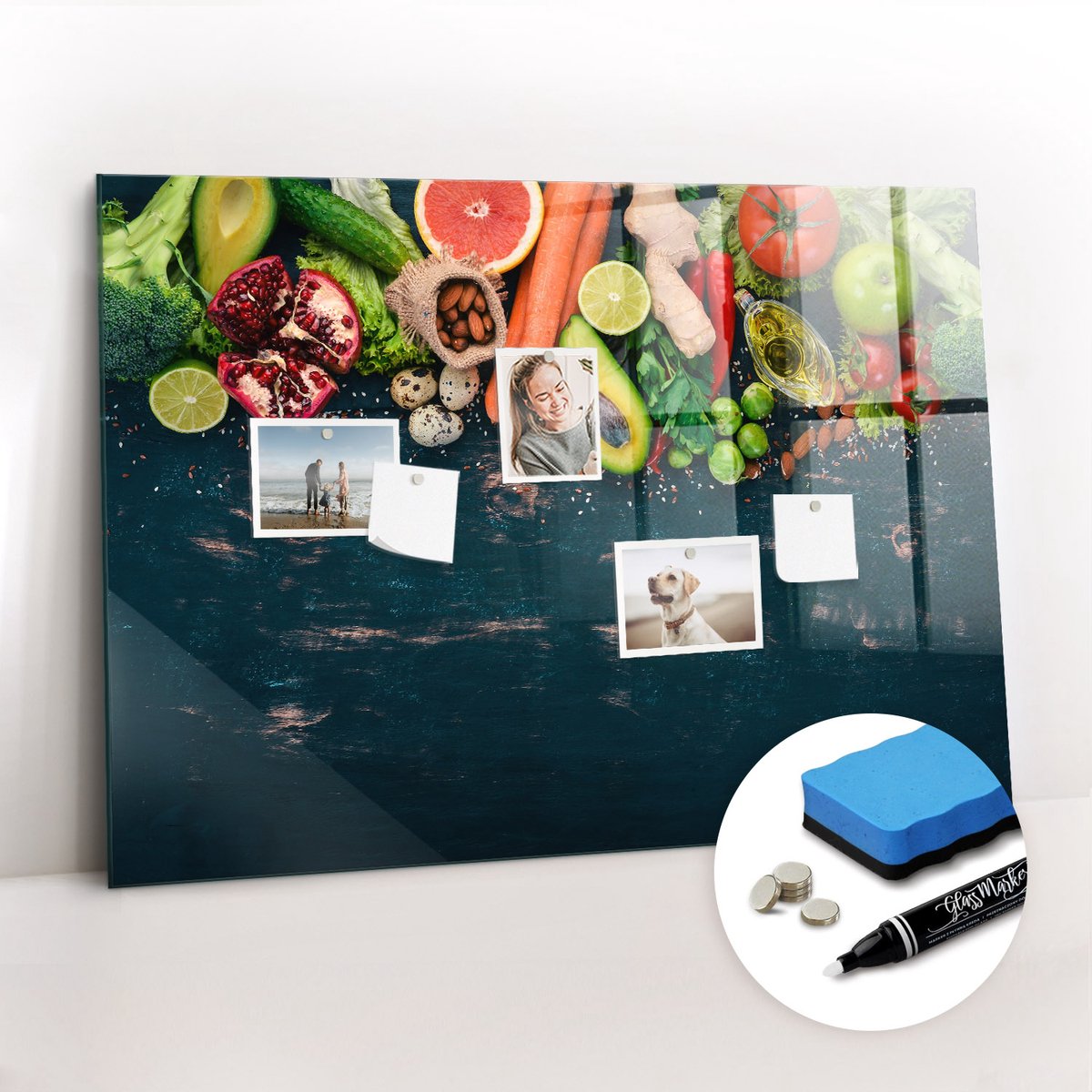 Tulup Whitebord - Groenten op tafel - 100 x 70 cm - Veelkleurig Magneetbord Rechthoekig - Gratis 5 Sterke Magneten + Whiteboard Marker & Wisser - Decoratief Magnetisch Bord - Magneetbord Foto - Inspiratiebord Kantoor