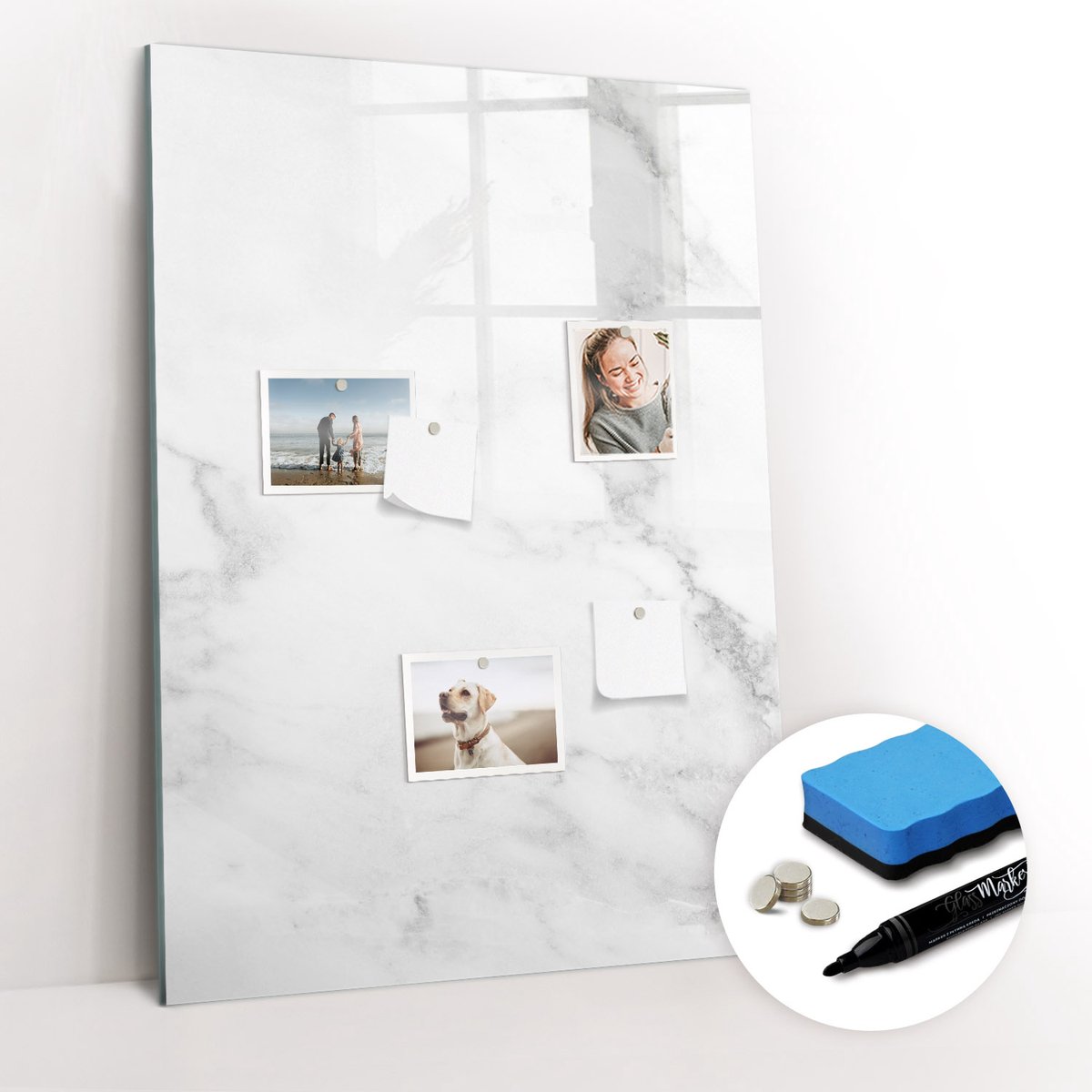Tulup Whitebord - Glad marmer - 70 x 100 cm - Grijs Memo Bord - Gratis 5 Sterke Magneten + Whiteboard Marker & Wisser - Organizer Muur - Magnetic Board - Planning Muur