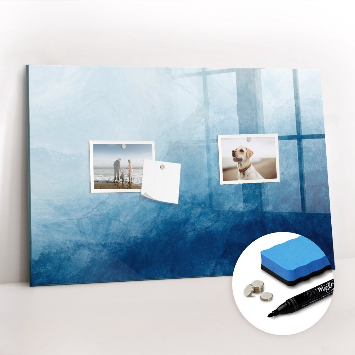 Tulup Whitebord - Abstract water - 60 x 40 cm - Blauw Memo Bord - Gratis 5 Sterke Magneten + Whiteboard Marker & Wisser - Stylish Memo Board - Magneetbord Rechthoekig - Planning Muur