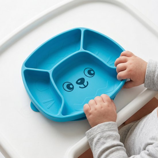 Playgro Stick & Snack Siliconen Zuignapbord - Blauw - 3 Vakken - BPA-vrij - Vaatwasser-, Magnetron- & Vriezerbestendig — afbeelding 3