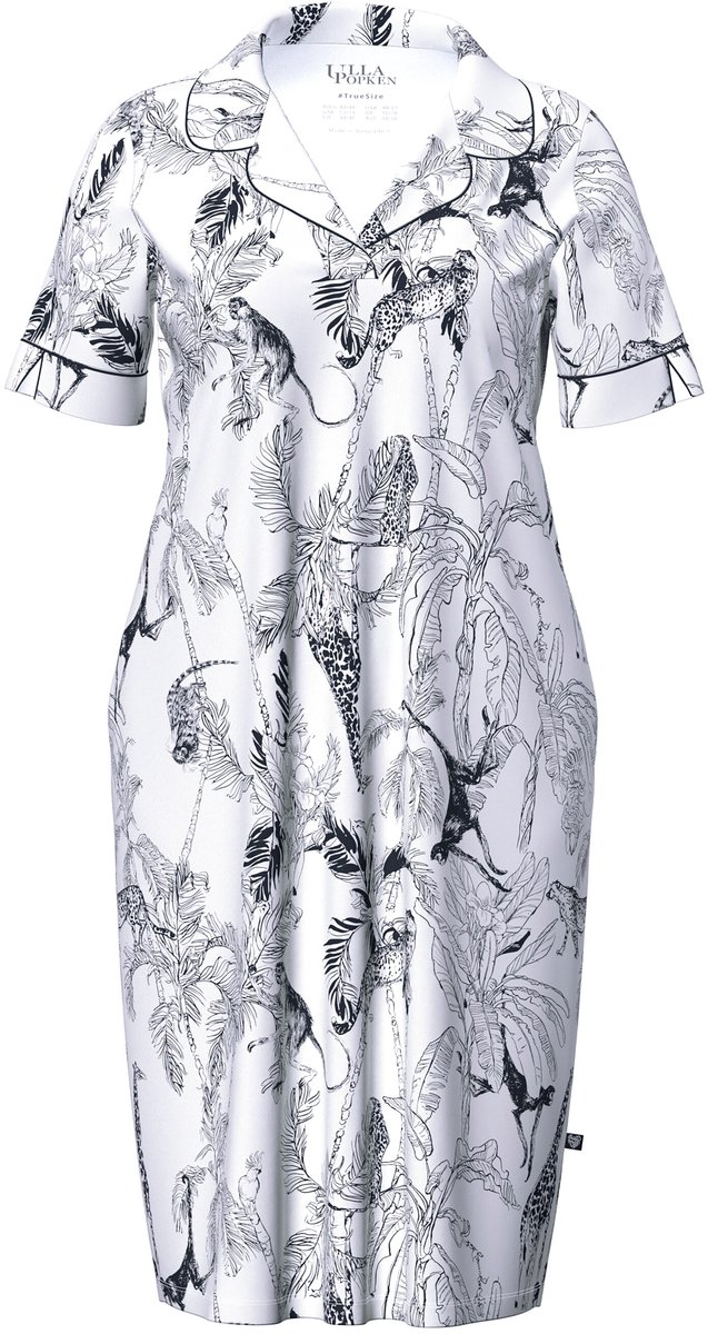 Ulla Popken - Dames - Nachthemd biesjes reverskraag korte mouw modalmix - Off-white - Maat 42+