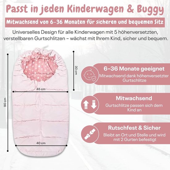 Voetenzak Kinderwagen - Babyzak Winter - Baby Warm Houden - Antislip Materiaal - 85 x 45 cm - Roze Stippen — afbeelding 4