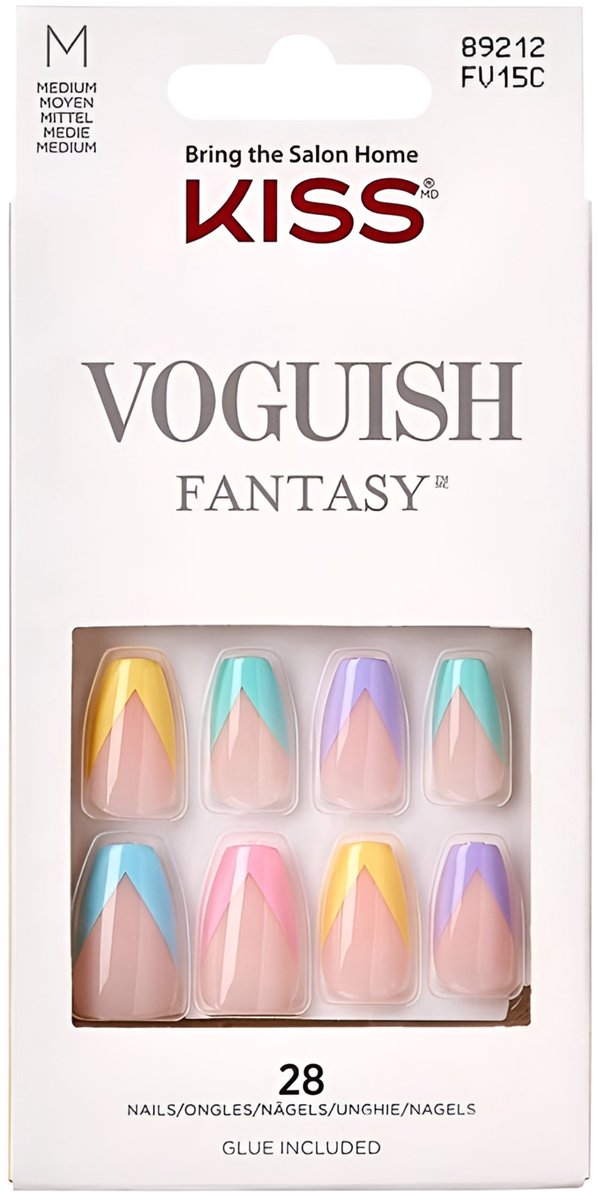 Voguish fantasy kiss m - kunstnagels tips - 28 stuks, kleurrijke Franse manicure