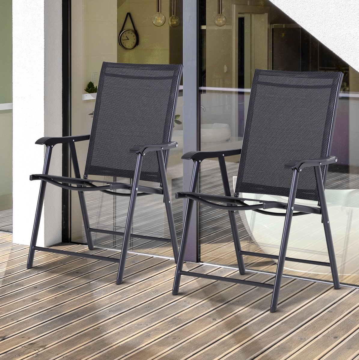 COVREO Campingstoel set 2-delig, 58 x 64 x 94 cm zwart, textilene, met armleuningen