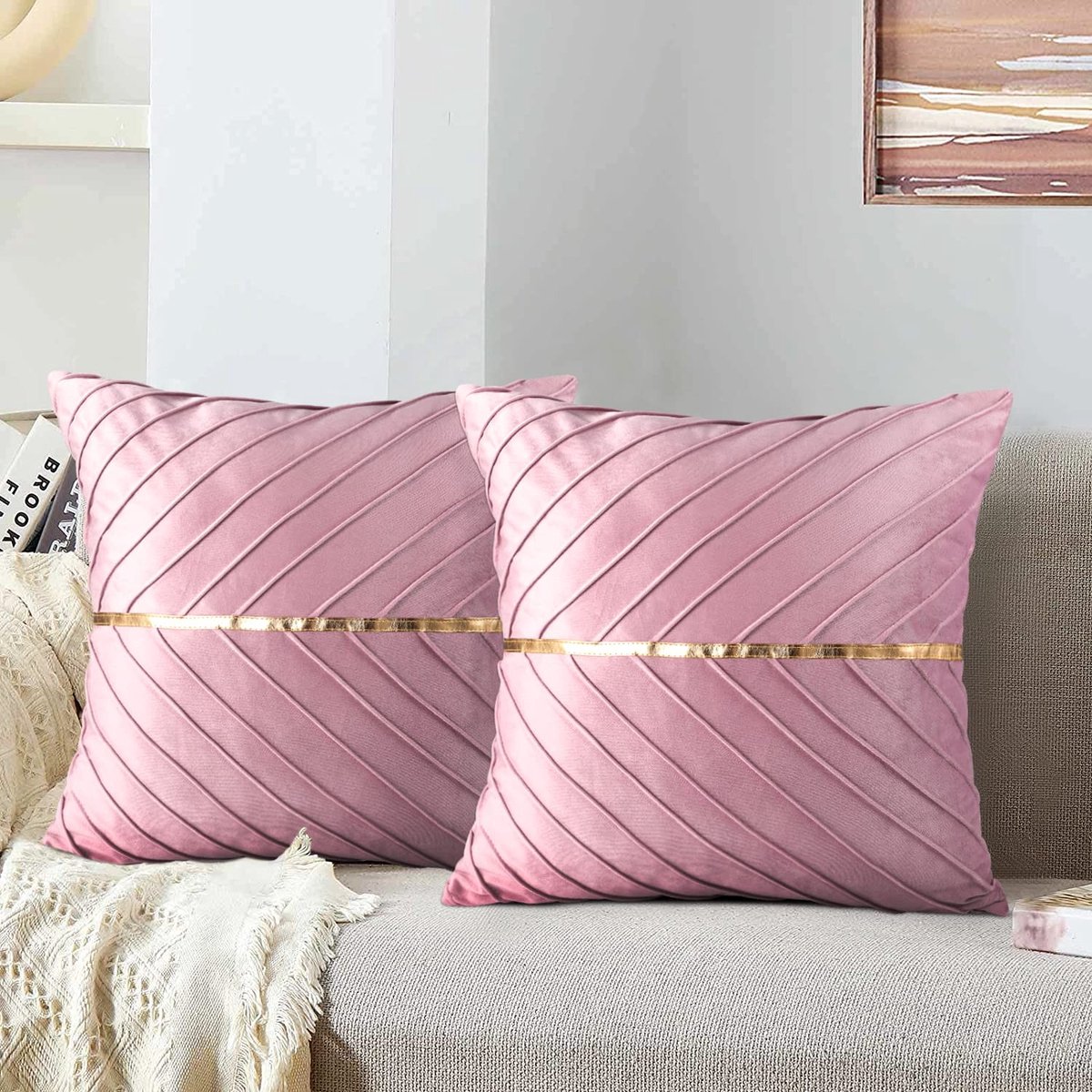 Omgoods - Set van 2 Luxueuze Velvet Kussenhoezen 45 x 45 cm Roze