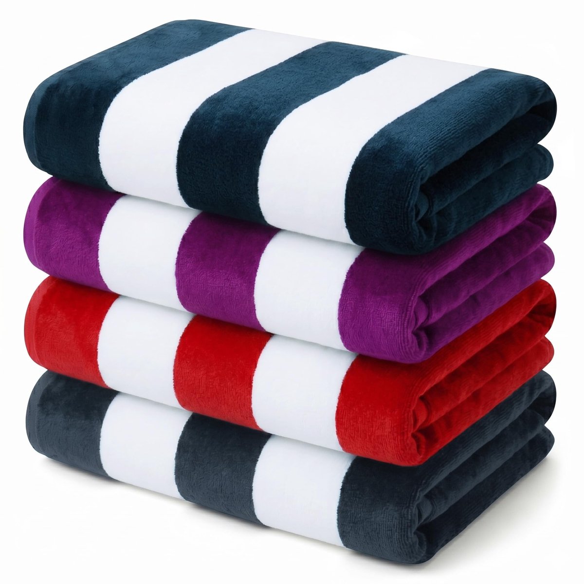Omgoods - Set van 4 Strandlakens 90x180 cm - Gestreepte Katoenen Badlakens - Diverse Kleuren