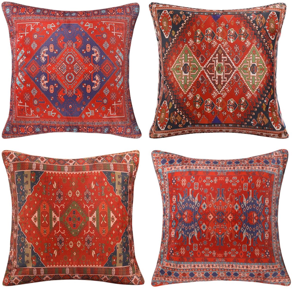 Omgoods - Set van 4 Bohemian Kussenhoezen 40 x 40 cm met Etnisch Patroon