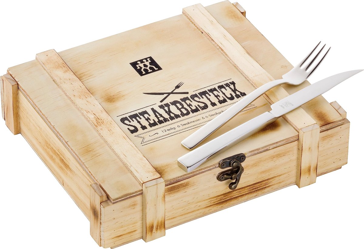 Omgoods - Steakbestekset voor 6 Personen met Houten Opbergkist