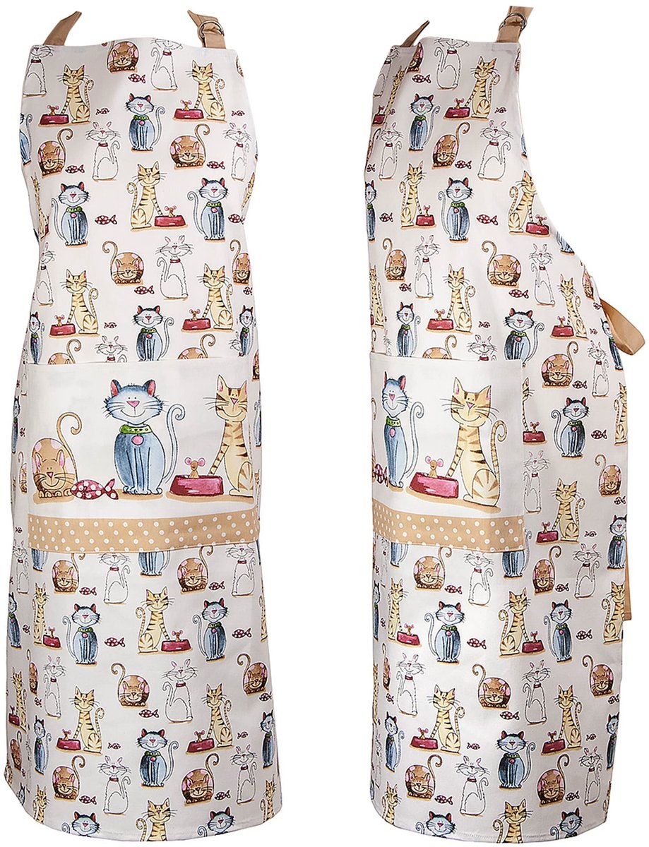 Omgoods - Keukenschort met Blije Kattenprint van 100% Katoen