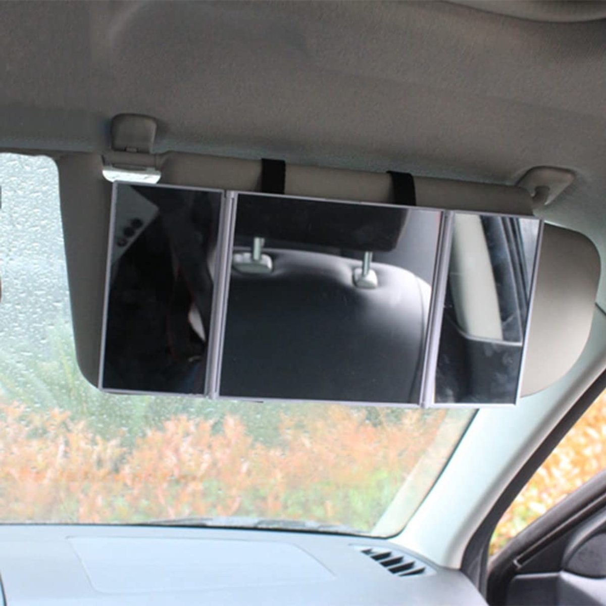 Omgoods- Make-upspiegel opvouwbaar - ABS glas - 3-weg spiegel - Cosmetisch vizier - Hoogwaardig materiaal - 304 x 141 mm - Autospiegel