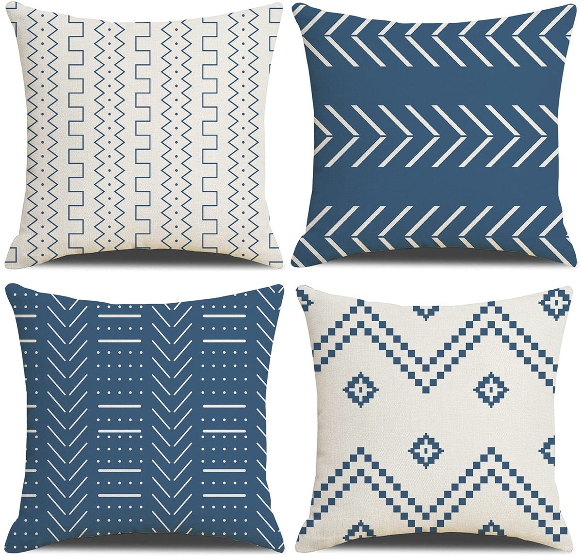 Omgoods - Set van 4 Lichtblauwe Geometrische Kussenhoezen 50 x 50 cm