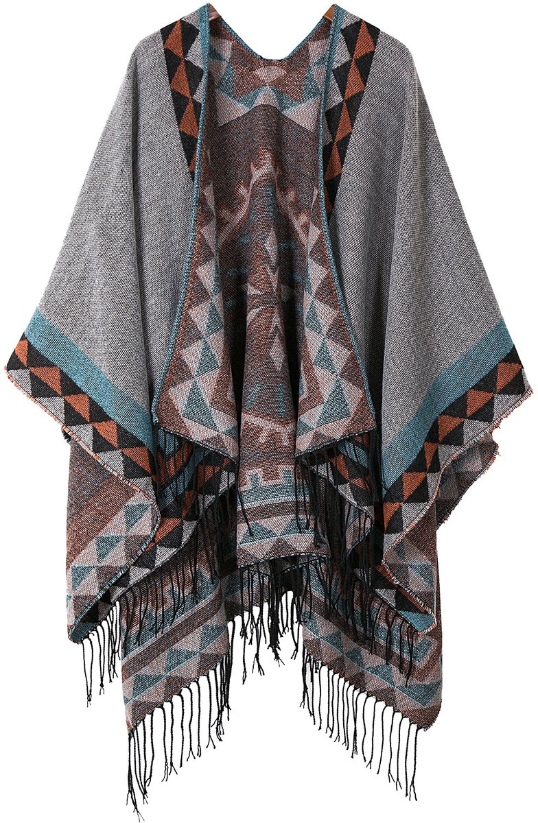 Omgoods - Boho Poncho voor Dames met Franjes in Grijs