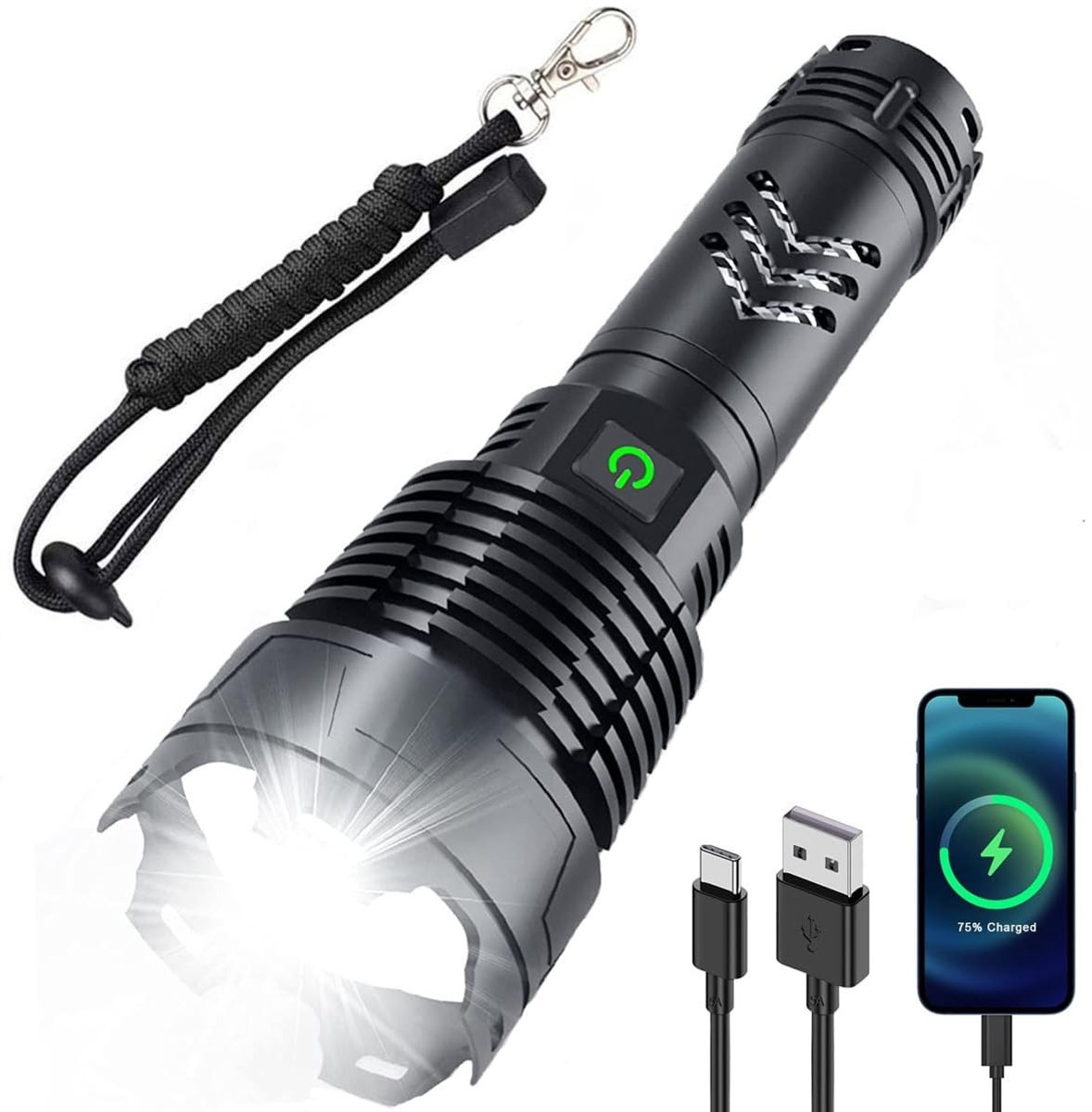 Omgoods - 90000 Lumen Oplaadbare LED Zaklamp