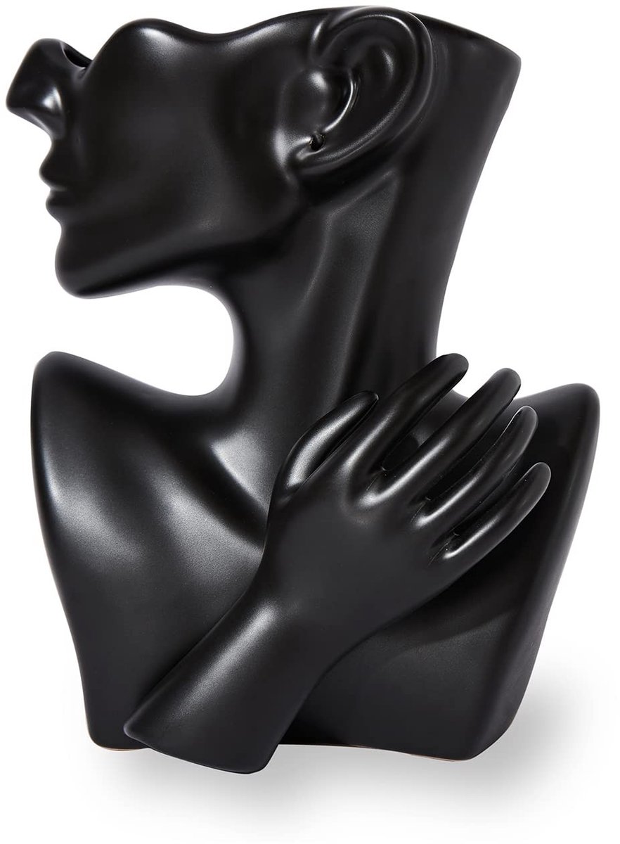 Omgoods - Creatieve Zwarte Keramische Vaas in de Vorm van een Griekse Sculptuur