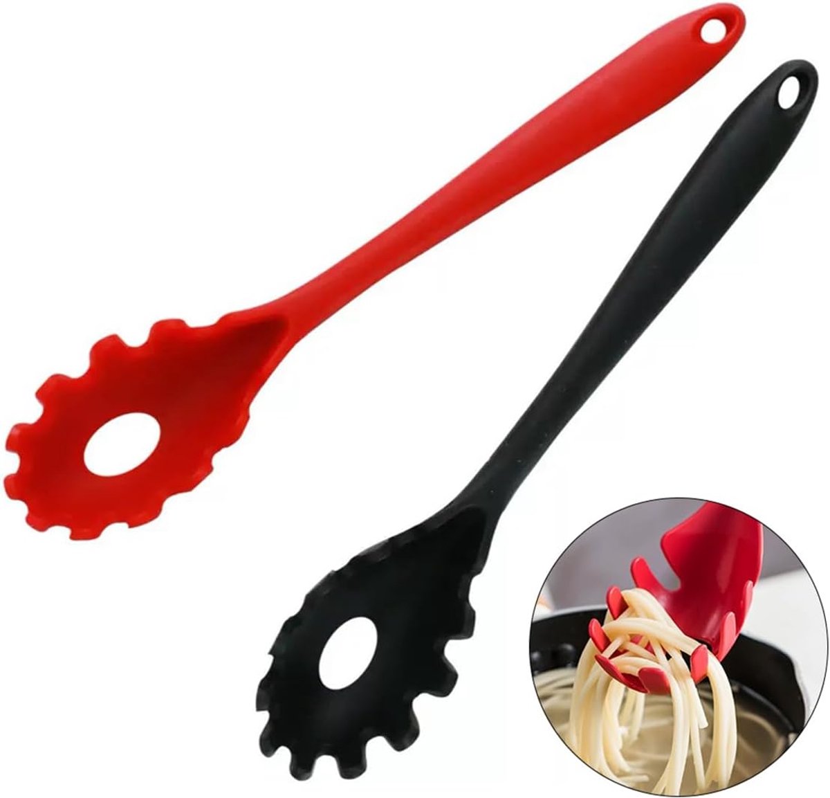 Spaghetti Spoons 2 Pieces Silicone Spaghetti Spoon Set Pasta Fork, Pasta Spoon Silicone Heat Resistant Noodle Spoon - ShopVlot
