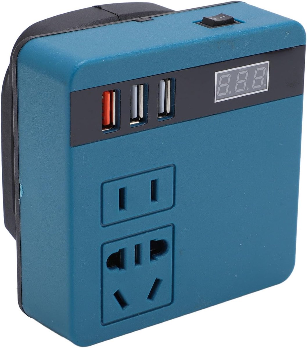SnelShoppen - Draagbare Auto Inverter met Spanningweergave, Intelligente Snellader voor Accu's, 120W Pieks, 300W Max, 18V-21V DC naar 220V AC Converte