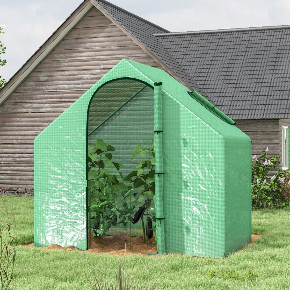 COVREO Tomatenkas 180x100x168 cm groen, stalen frame met deur en raam