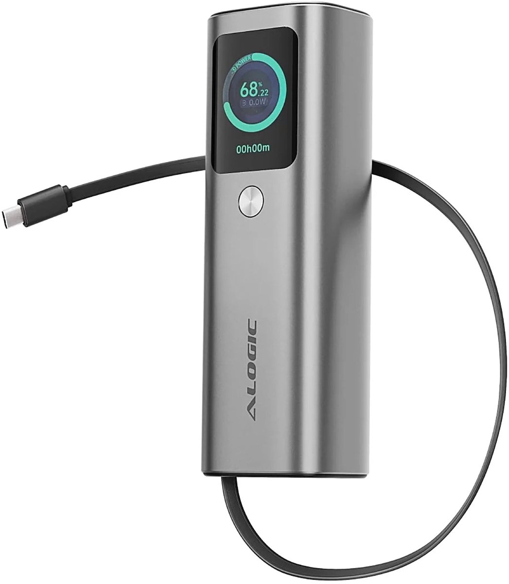 Alogic Retract Max Powerbank (20.000mAh/165W) – Hoge capaciteit van 20.000mAh – Compact voor eenvoudige draagbaarheid – Robuuste materialen voor duurzaamheid - Grijs