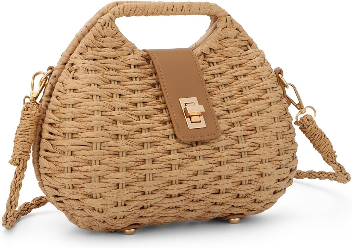 Gevlochten stro tas met schouderriem - Handgevlochten clutch voor vrouwen - Perfect voor zomervakantie, strand en uitjes