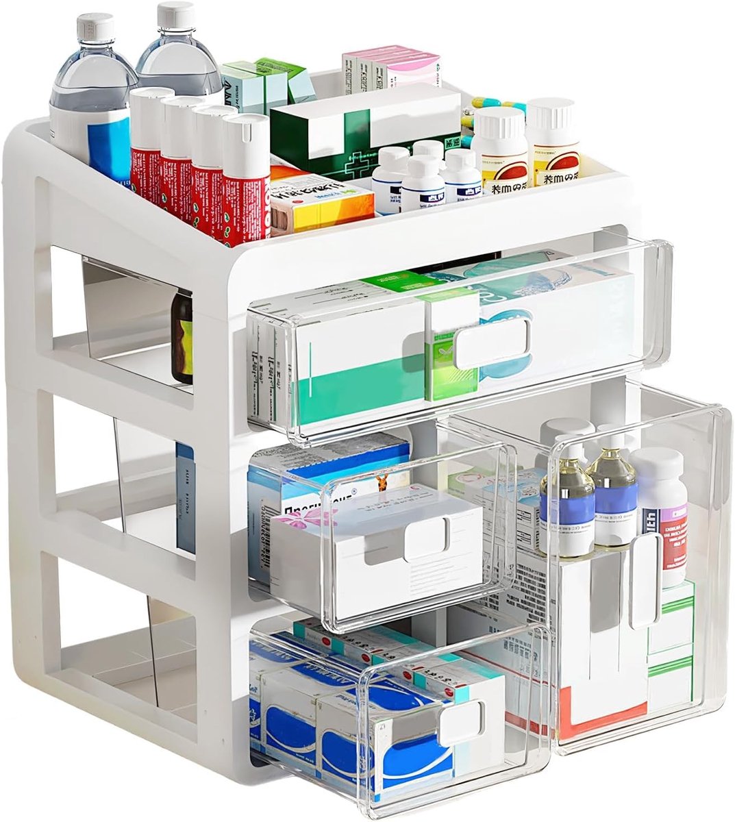 Medicijnkast 4-laags - kunststof - transparant - ruimtebesparend - SnelShoppen