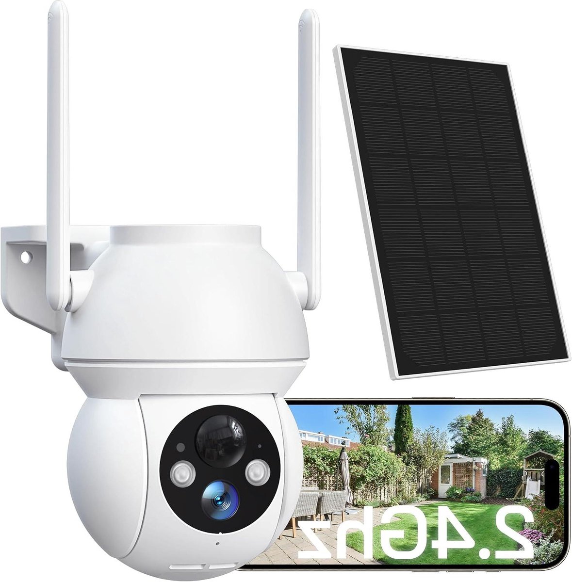Zonne-beveiligingscamera Buiten - WiFi Camera Tuin - Huis Beveiligen - 360 Graden PTZ Rotatie - 13.5 cm Hoogte - Wit