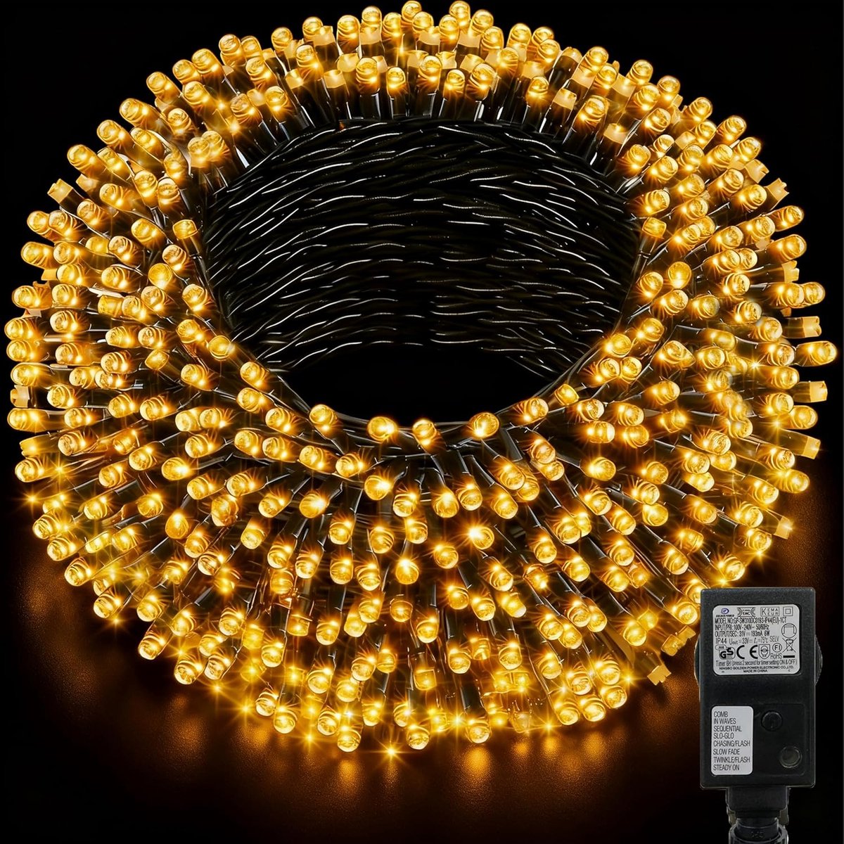 Thijox - 20M Lichtslinger Buiten met 200 LED, Waterdichte Kerstverlichting voor Tuin, Donkergroene Kabel, 8 Modi Timer, Warm Wit voor Feesten en Kerst