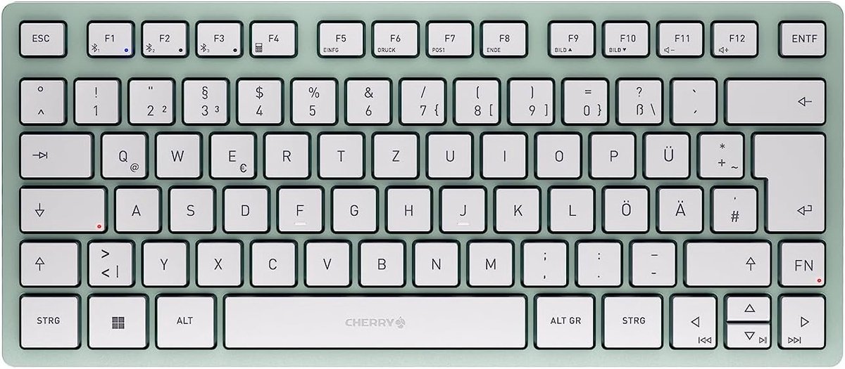 Thijox - CHERRY KW 7100 Mini BT Toetsenbord - Compact Multi-Apparaat QWERTZ Toetsenbord met 3 Bluetooth Kanalen - Plat Ontwerp en Draagtas - Agave Gre