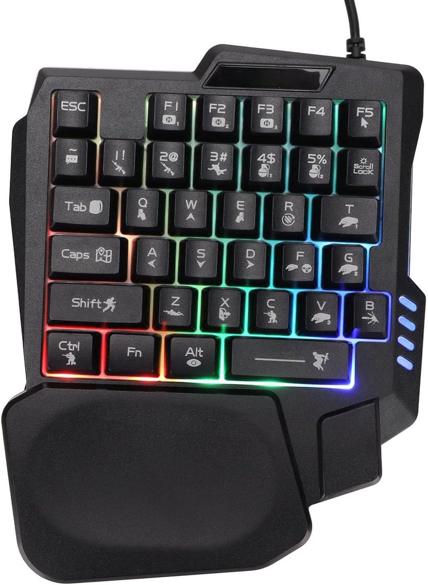 Thijox - Gaming-toetsenbord met één Hand, RGB-verlicht 35 Toetsen Mini-gamingtoetsenbord, Waterdicht, Draagbaar Bedraad USB-toetsenbord met Polssteun