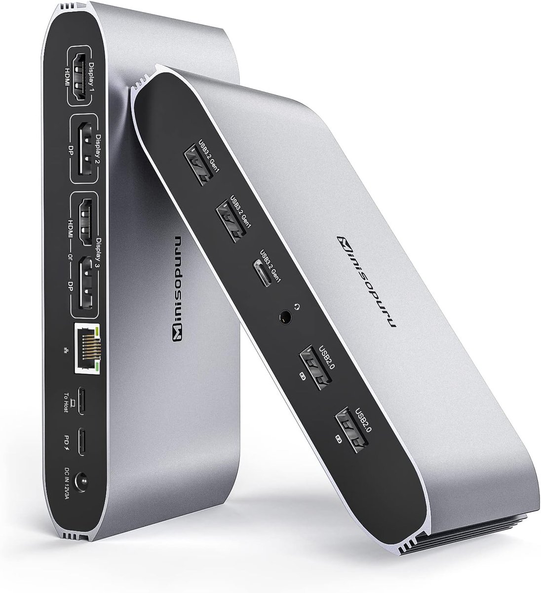 Thijox - Minisopuru USB C Docking Station 13-in-1, DisplayLink Triple Display Docking Station voor MacBook M1/M2/M3/M4/Windows met 2 HDMI, 2 DisplayPo