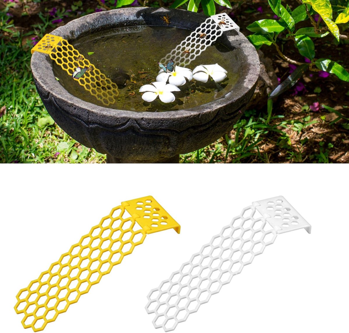 Dailygoods- Bijenladders Set van 2 - Drijvende Bijenladders - Bijenkorfvormig - Kunststof - 18x6,5x1 cm - Honingraatontwerp - Bijenwaterstation